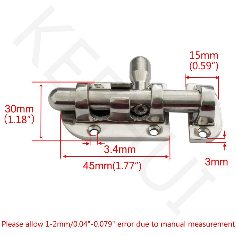 keehui Marine 316 Stainless Steel Heavy Duty 2-3/8 Inch Locker Latch Slide Barrel Bolt for Marine Boat Window/Door/Hatch/Cabinet - Image 2